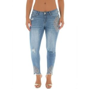 NWT Denim Couture Denim Womens  Slim Fit Rhinestone Raw Hem Distressed